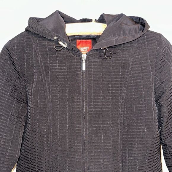 ESPRIT M Black Quilted Lightly Insulated Hooded Full Zip Jacket - Picture 4 of 14
